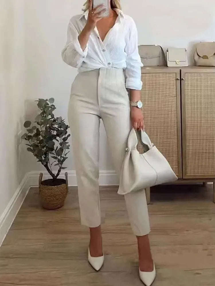 High Waist Solid Pants for Women