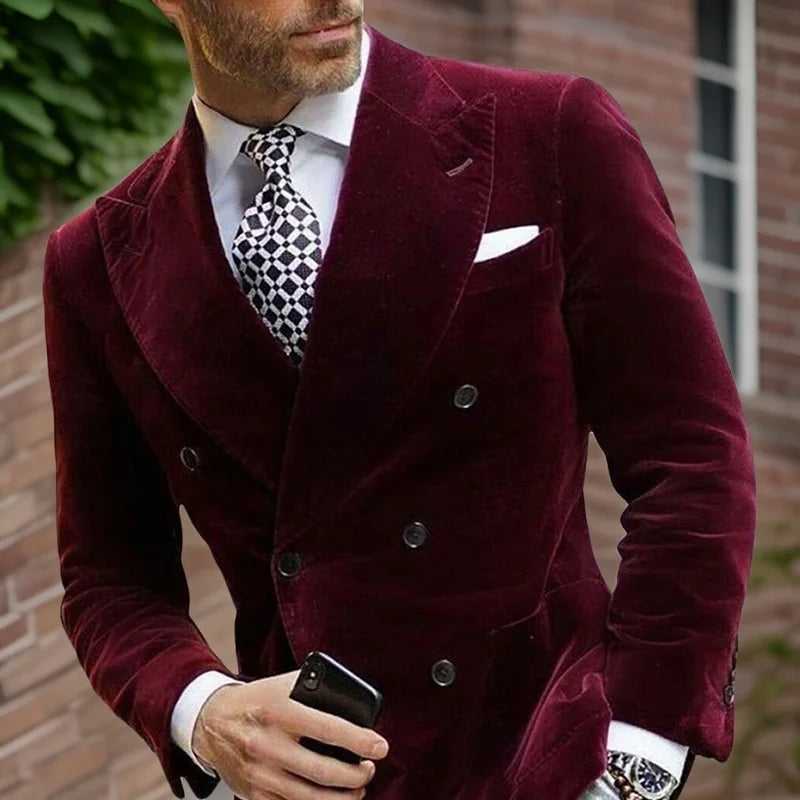 Velvet Double Breasted Blazer for Men