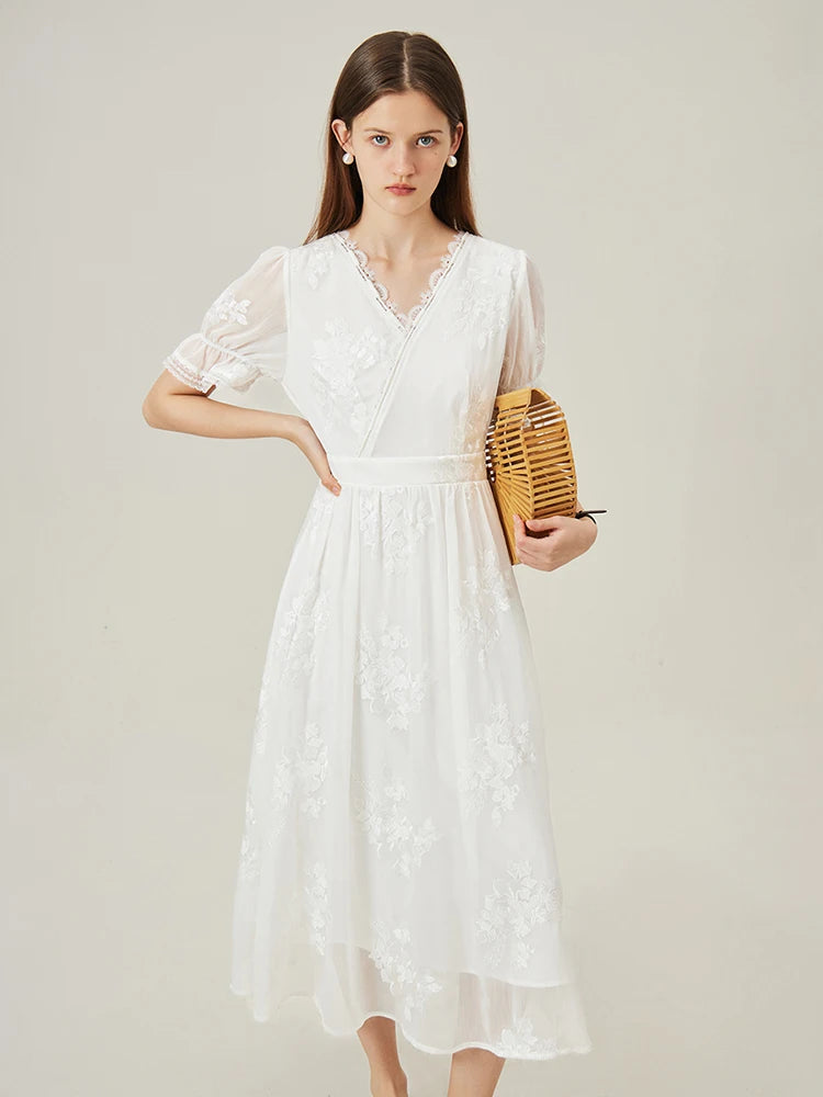 FSLE White Embroidered Dress For Women's Summer 2024 New French Fairy High Waist Women Dress Casual Loose 24FS12397
