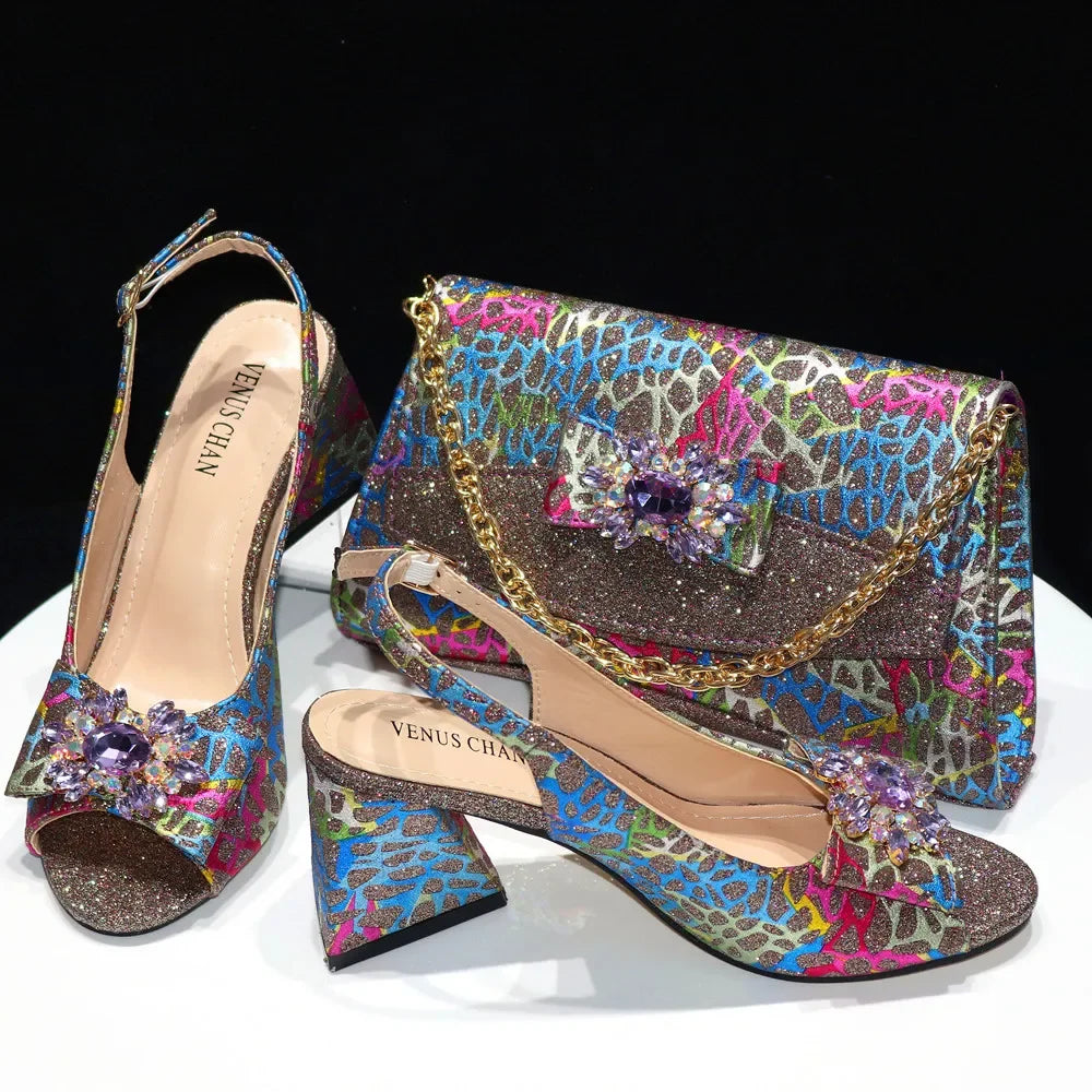 Ladies Sandals Butterfly Design High Heels Shoes and Bag Set