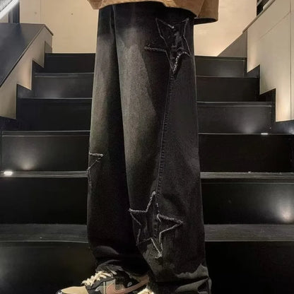 Star Embroidery Straight Casual Men Jeans Neutral Wide Leg Loose Hip-hop