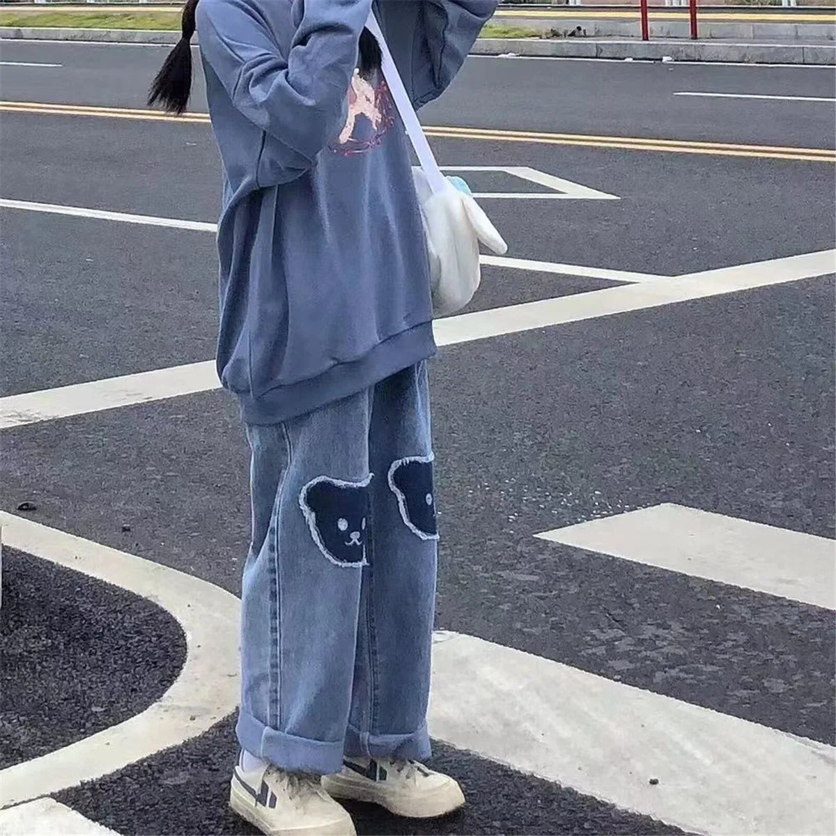 2023 Cute Hip Hop Bear Jeans Girls Cool Harm Pants Trousers Female Punk High Waist Denim Baggy INS Autumn Harajuku Jeans Femme