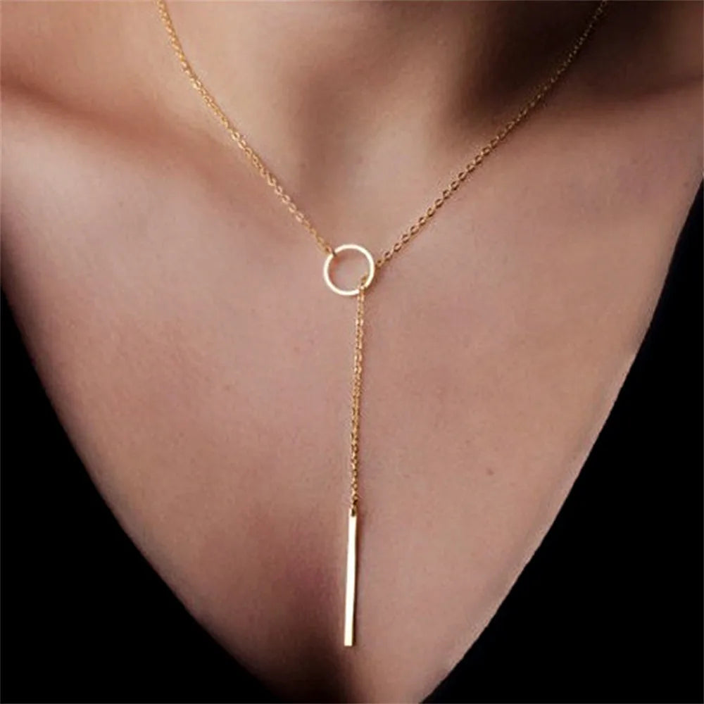 Vintage Layered Metal Bar Pendant Necklace for Women
