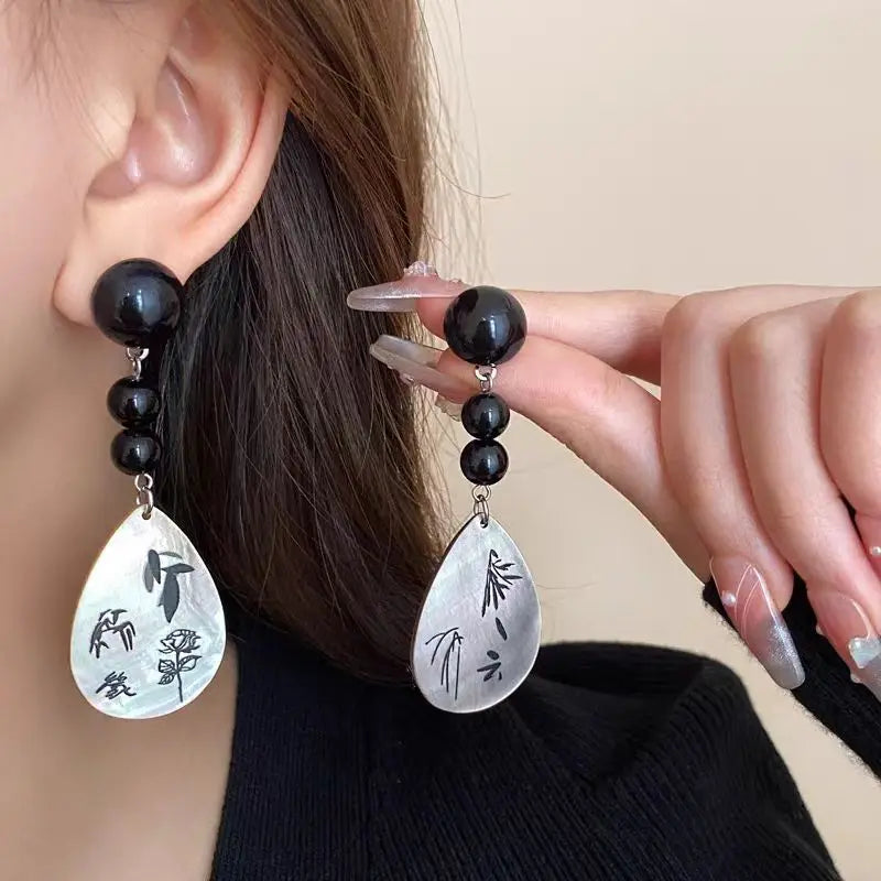 Steel Fun Jewelry HanFu Moon Pendent Long Tassel Earrings for Women