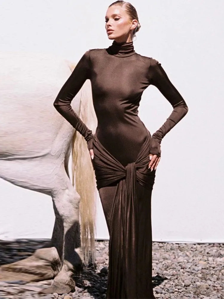 Long Sleeve Undefined Elegant Ruched Bandage Women's Dresses