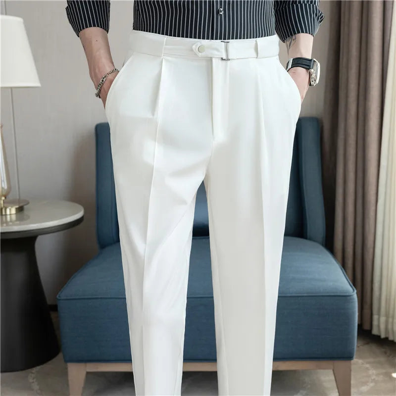 New Summer Men’s Suit Pants Solid Color Korean Slim Smart Casual Ankle-Length Pants Men Wedding Dress Office Suit Trousers Man