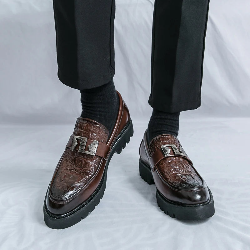 Men's Party and Business Loafers – Genuine Leather, Slip-On Dress Shoes, Black/Brown, EU 40–48