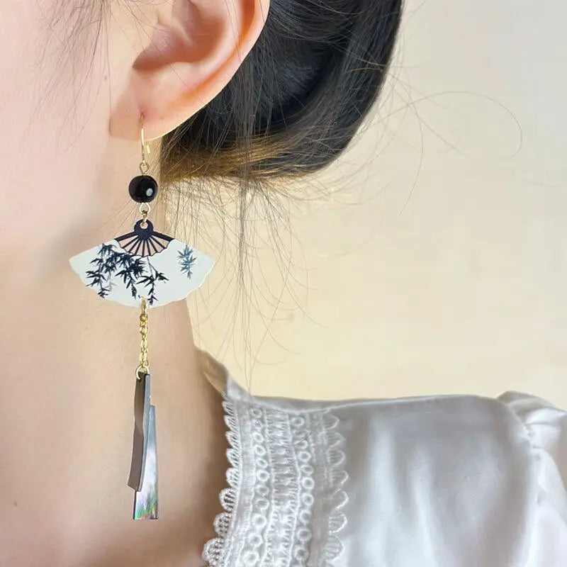 Steel Fun Jewelry Fan Shell Pendent Long Tassel Dangle Earrings for Women