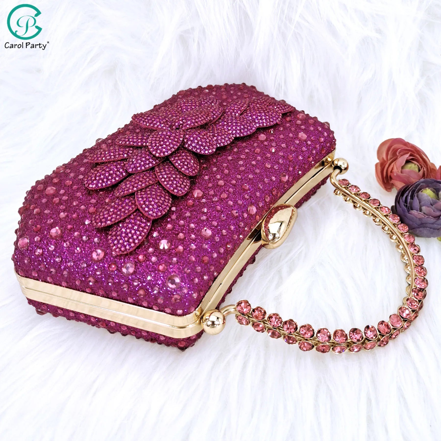 Handmade Garland Gag and Shoes Pointed Toe Pumps Crystal Handle Clutch