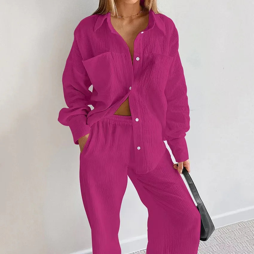 Pant Set with Pockets Long Sleeves for Women