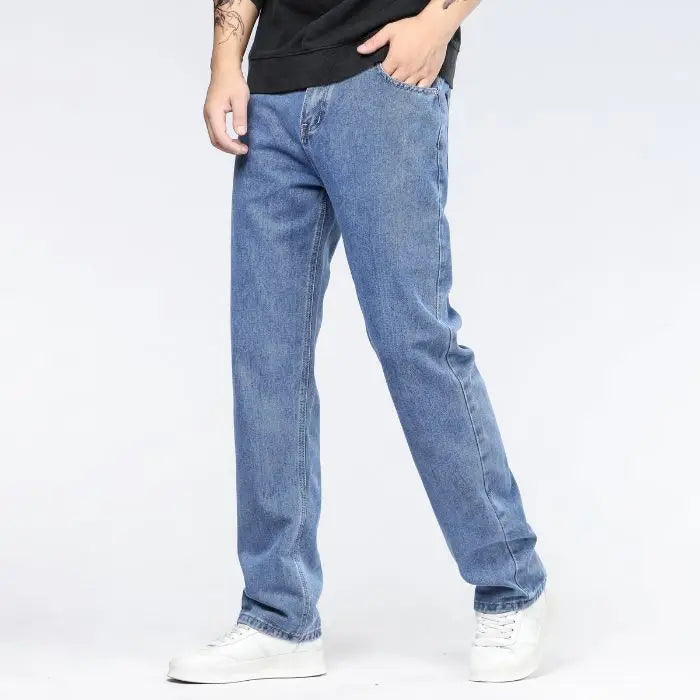 Men's Korean Fashion Baggy Jeans Classic All-match Solid Color Straight-leg Denim Wide-leg Pants Male Light Blue Black Grey