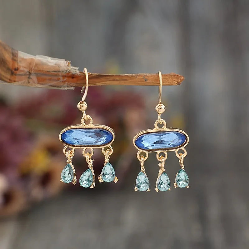 Elegant Oval Dark Blue Stone Earrings
