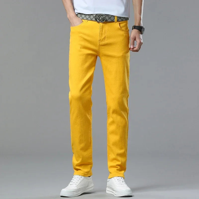 Men's Slim Fit Pants Casual Colorful 2025 Spring New Straight Trousers Men Cotton Stretch Fashion Pants Red Yellow Pink Blue