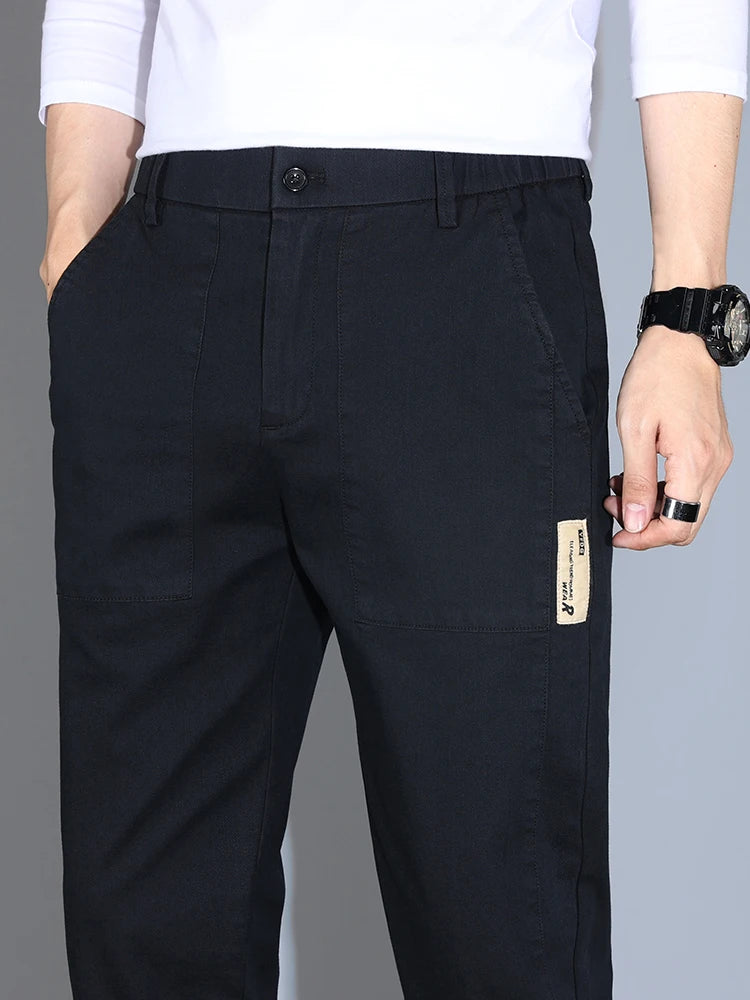 4 Colors Male Casual Pants Spring Summer Thin Cotton Slim Elastic Comfortable Business Trousers Korean Trendy Men Clothes