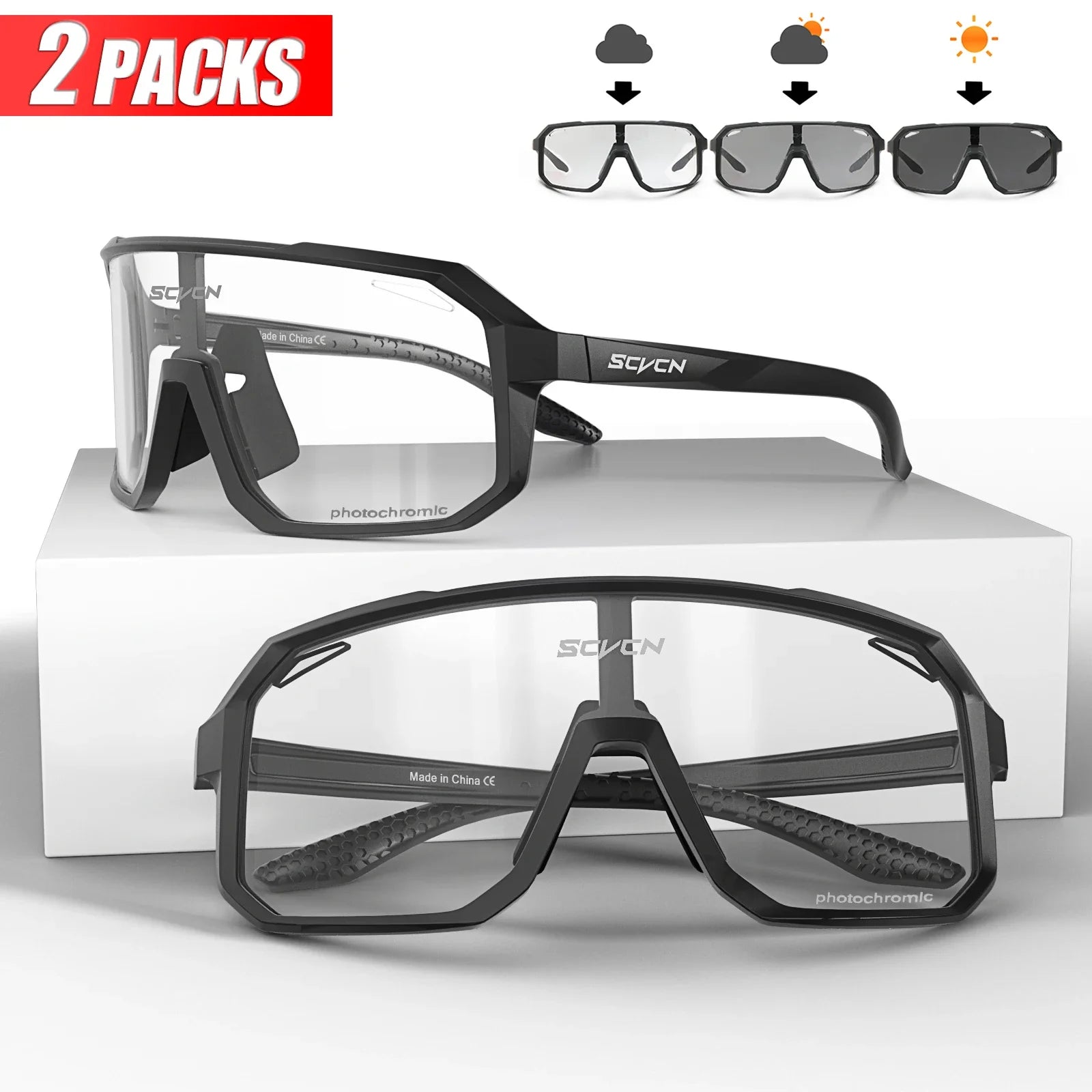 2 paires de lunettes de soleil photochromiques pour le cyclisme, lunettes de VTT, de vélo, pour hommes et femmes, lunettes de sport