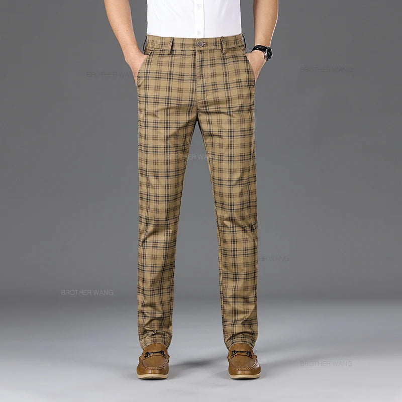 Spring Classic Men's Slim Fit Cotton Plaid Casual Pants Classic Style