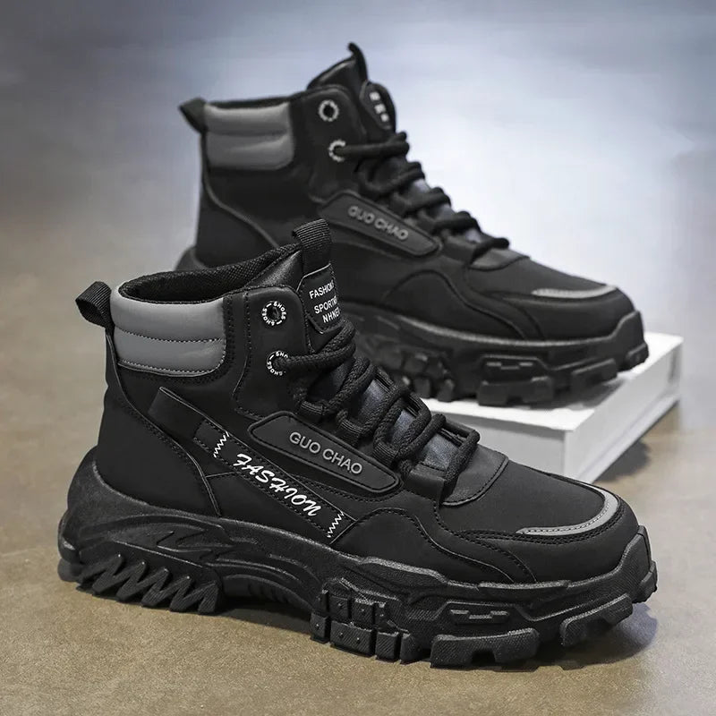 Platform Knight Shoes for Men Casual Sneakers Mens Ankle Boots Leather Men's Safety Dress Boots High-top Cowboy Working Boots