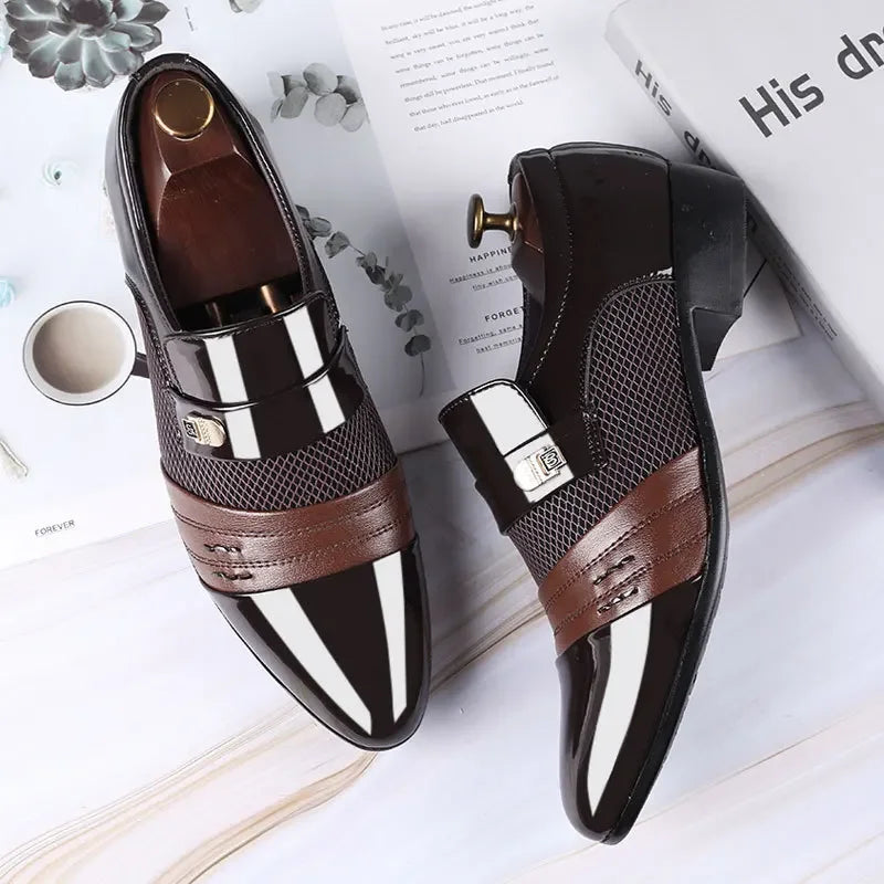 Men leather casual shoes business formal loafers large size versatile wedding footwear