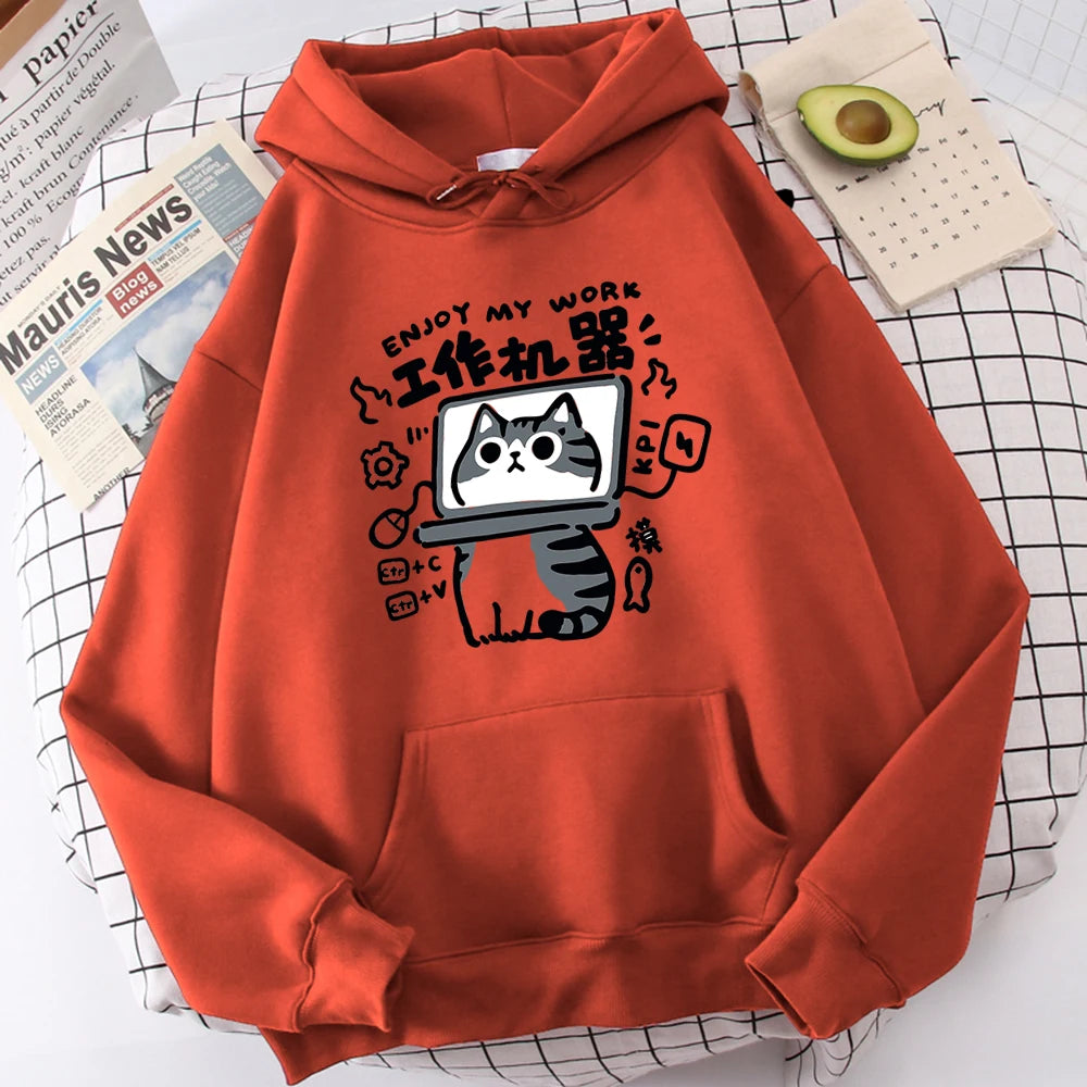 Cartoon Cat Is An Abstract Work Machine Mans Sweatshirt Comfort Sweatshirts Leisure Outdoor Pullover Youth Popular Clothes