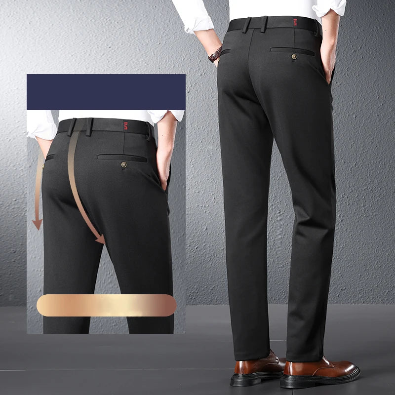 Stretch Suit Pants Men's Summer Thin Straight Business Trousers Ice Silk Casual Drape Breathable Formal Male Work Clothes