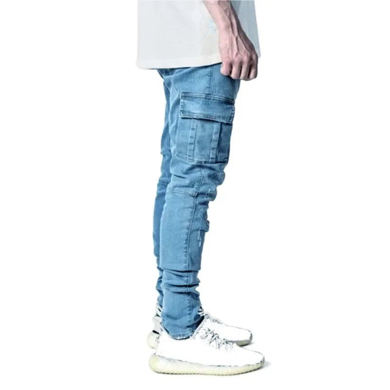 Men's Clothing Solid Color Stretch Multi-Bag Skinny Pants