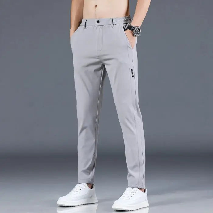 Elastic Men's Casual Trousers Summer Ultra-thin Ice Silk Slim Straight Business Pants Quick-drying Sweatpants Black Gray