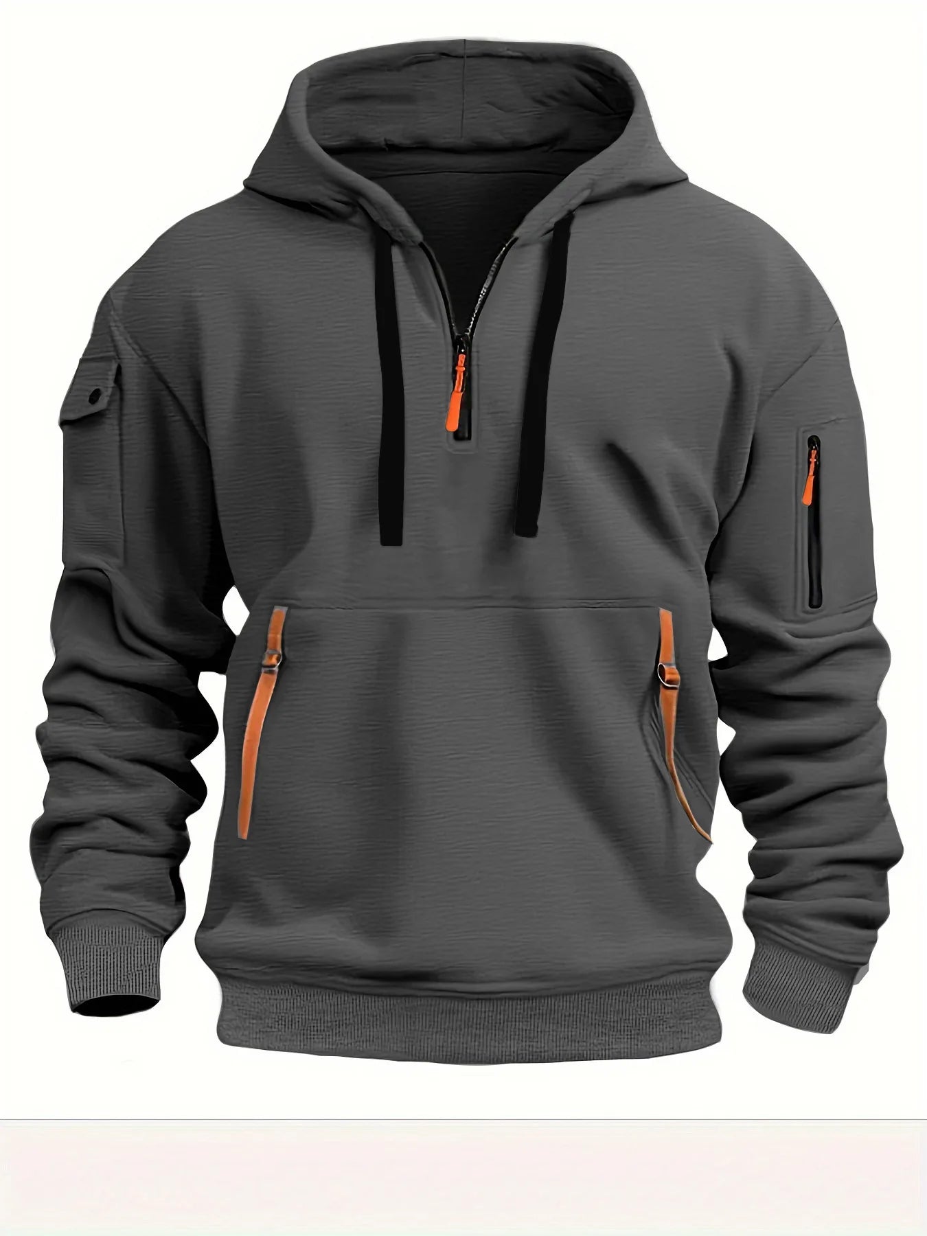 2024 Spring and Autumn New Men's Casual Sports Multi-zipper Arm Pocket Pullover Outdoor Cycling Climbing Windproof Hoodie