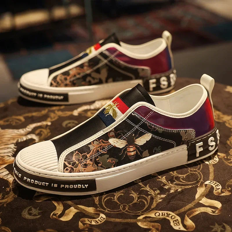 Shoes for Men Leather Casual Shoes Men Sneakers Spring Trend Print Flat Skateb Male Shoes Man Youth Street Cool Slip-on Loafers