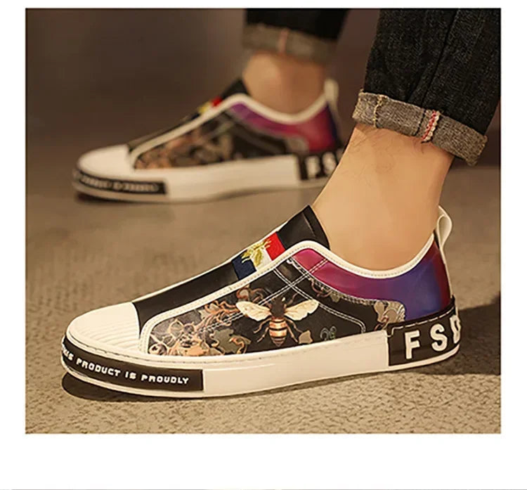 Shoes for Men Leather Casual Shoes Men Sneakers Spring Trend Print Flat Skateb Male Shoes Man Youth Street Cool Slip-on Loafers