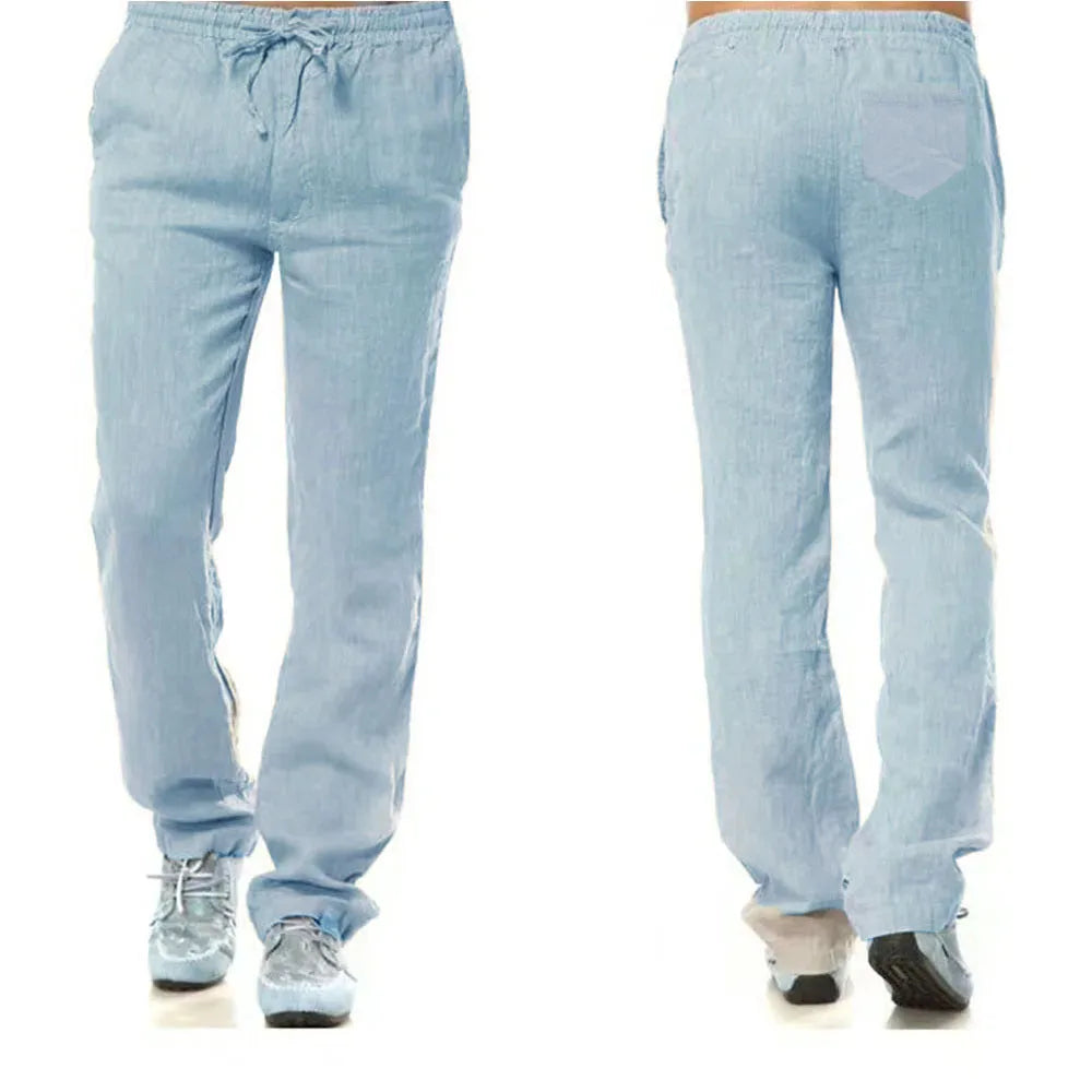 Men's Cotton Linen Pants Male Breathable Solid Color
