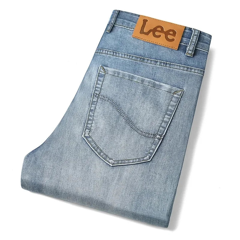 Lee Dex Men's Summer Thin Straight Leg Casual Jeans Slim Fit Long Trousers Comfortable Breathable Lightweight Denim Pants