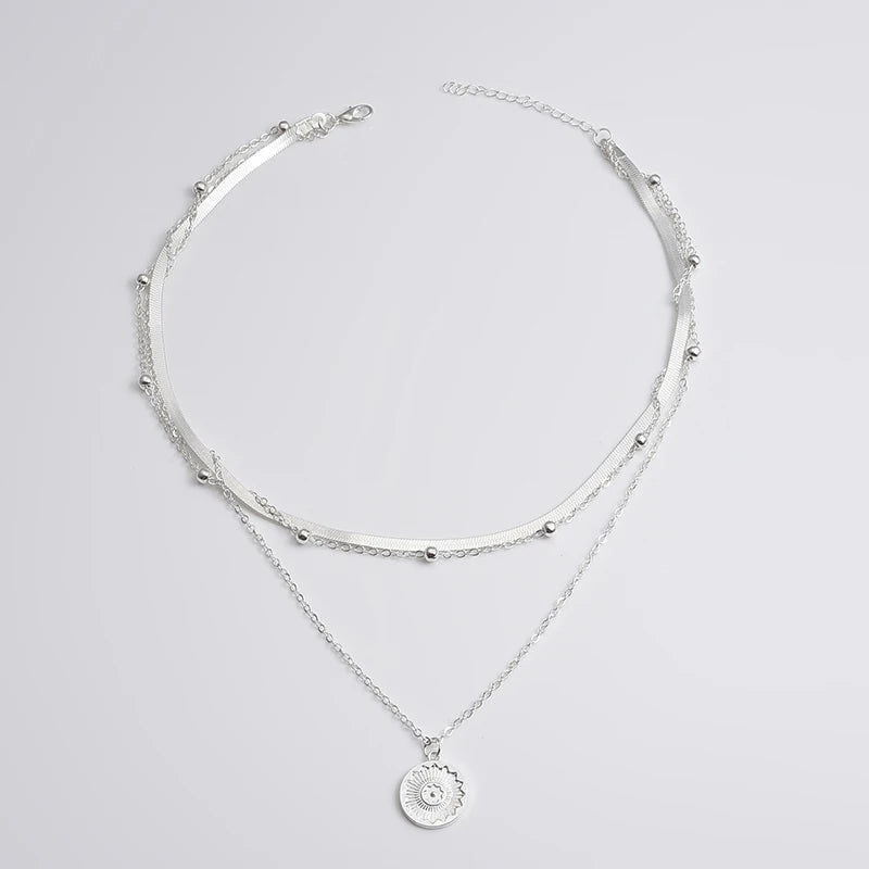 Sterling Silver Three-Layer Round Necklace For Women