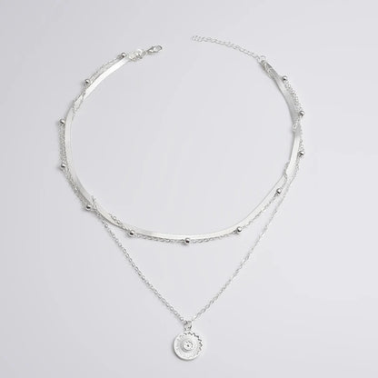 Sterling Silver Three-Layer Round Necklace For Women