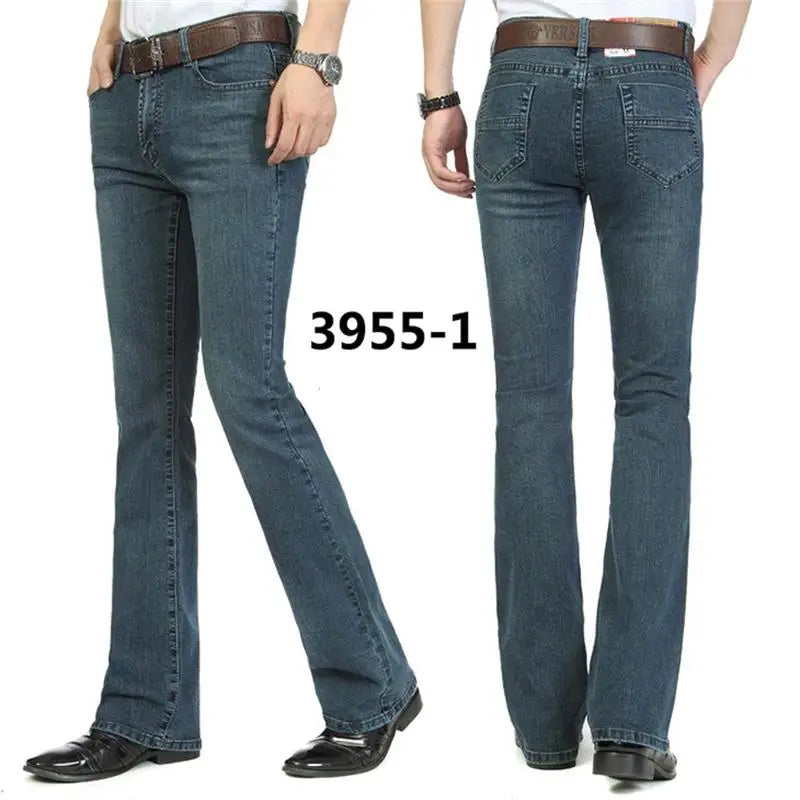 Male Bell Bottom Denim Trousers Slim Boot Cut Jeans Men's Clothing Casual Business Flares Pants