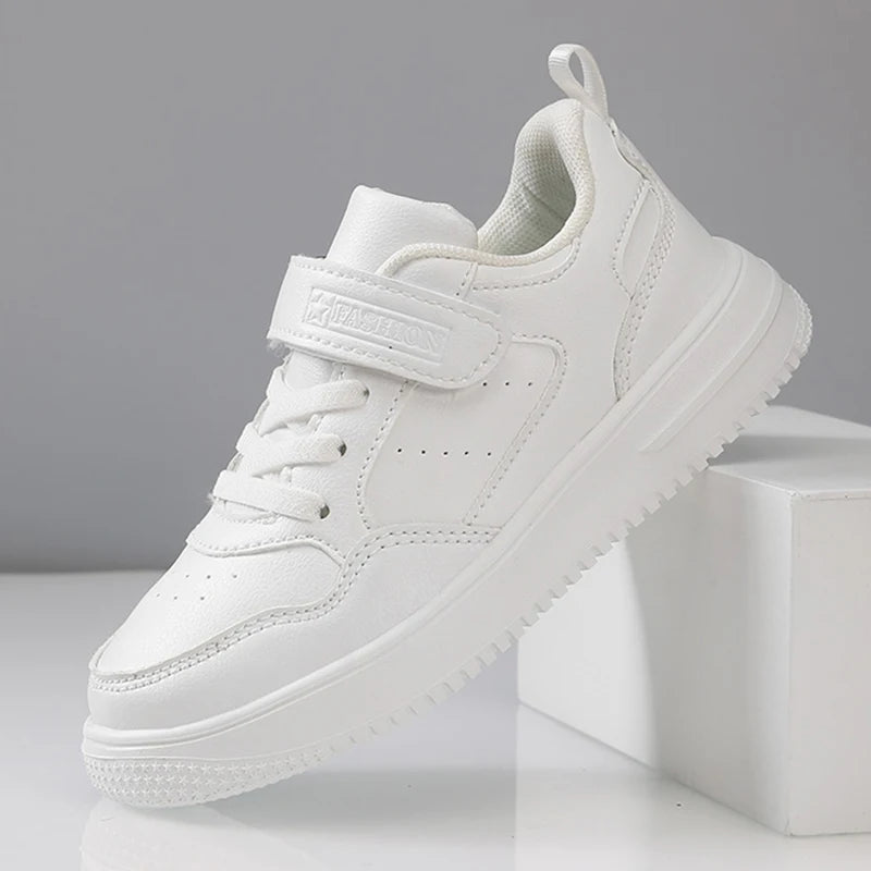 Boys Shoes Sneakers Leather Children Comfortable Flat Shoes Black White Shoes for Kids Girls School Walking Footwear Non Slip