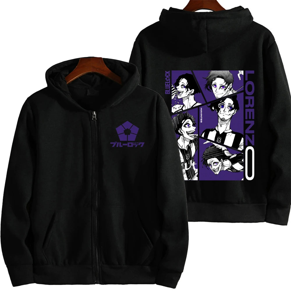 Blue Lock Don Lorenzo Men Zipper Hoodie Spring Autumn Women Sweatshirt 2024 New Cartoon Japan Anime Couple Jackets Coat