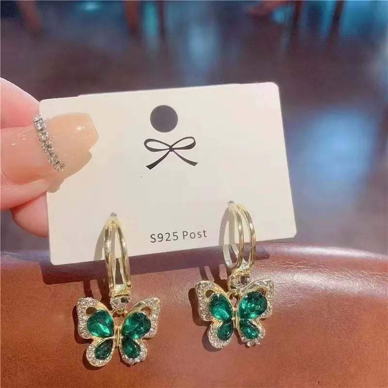 Green Color Crystal Dangle Earrings for Women