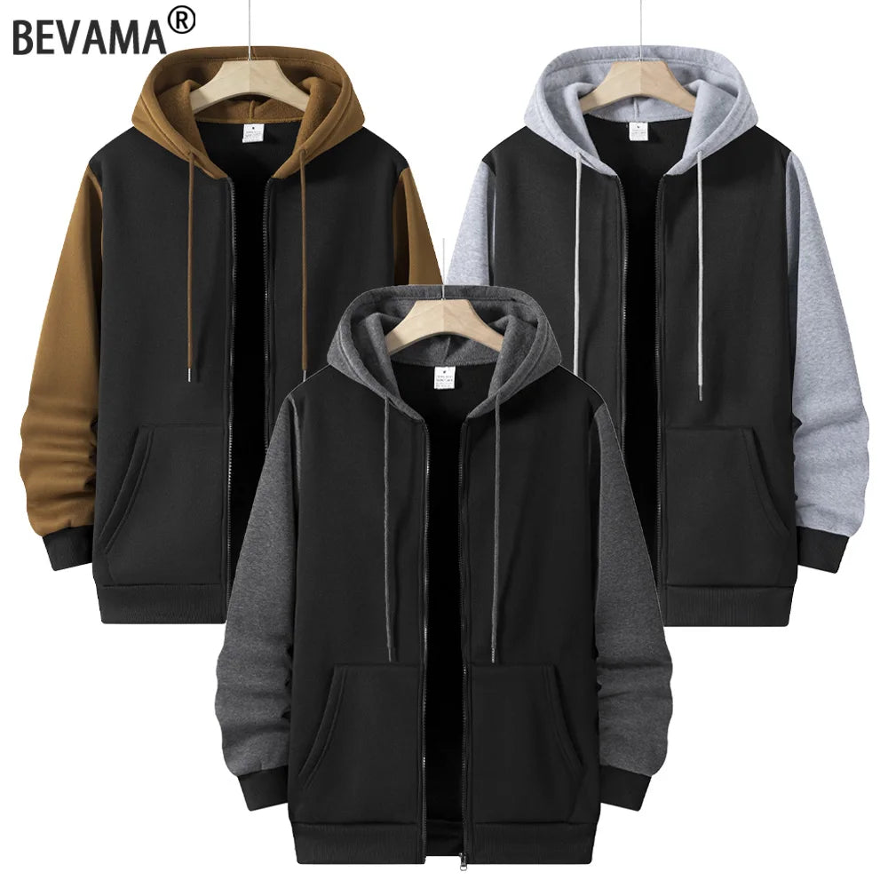 Autumn Zipper Closure Hoodies Long Sleeve Jacket Men's Sports Casual Hooded Sweatshirt Multi Pockets Outdoor Jogging Clothing