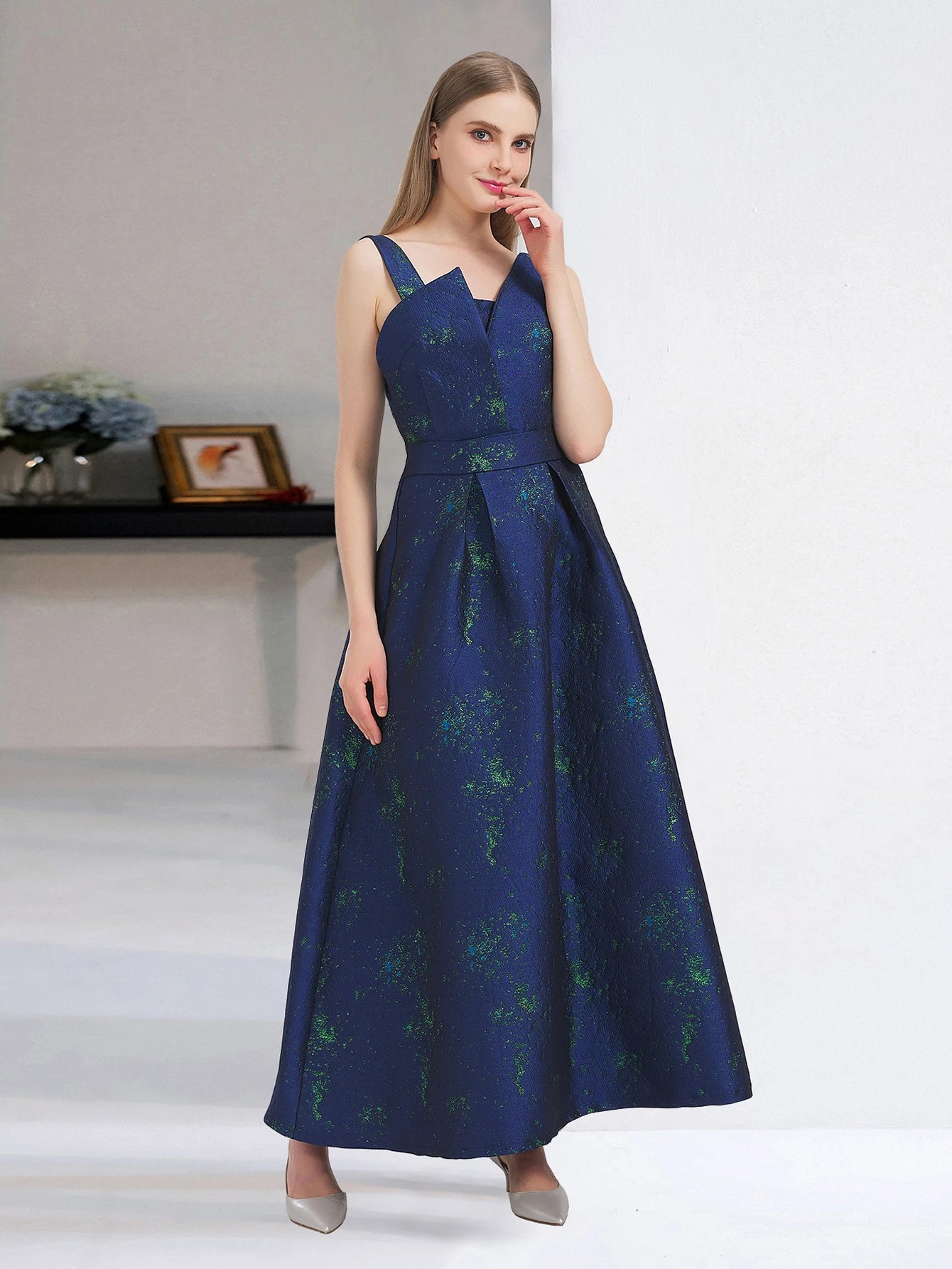 Women Elegant Long Maxi Dress Floral Jacquard Dress