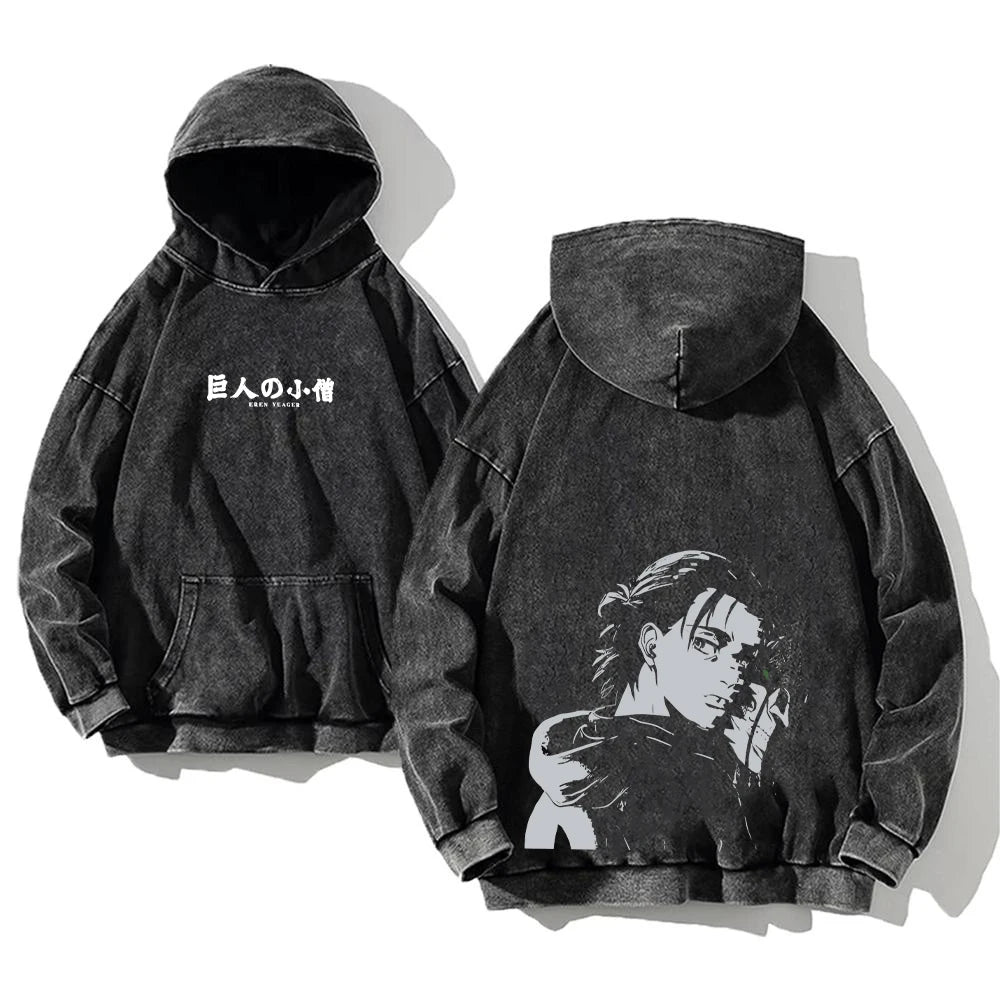 Attack on Titan Vintage Washed Hoodies Cotton Women Men Y2K Hooded Sweatshirts Oversized Hip Hop Pullover Autumn Winter Fashion