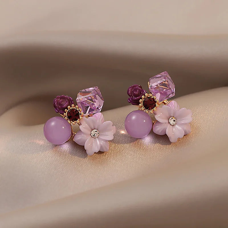 Square Colorful Zircon Ear Stud Earrings for Women
