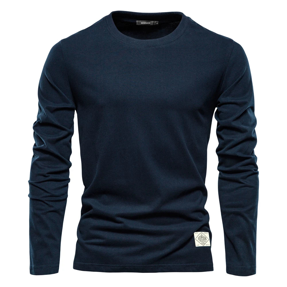 T-shirt homme 100 % coton à manches longues, t-shirts décontractés unis pour homme, hauts de qualité supérieure, vêtements classiques pour homme, t-shirts pour homme.