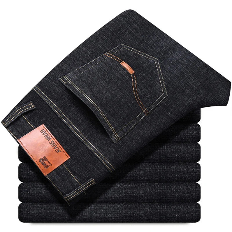 2024 NEW Men's Fashion Business Jeans Classic Style Casual Stretch Slim Jean Pants Male Brand Denim Trousers Black Blue