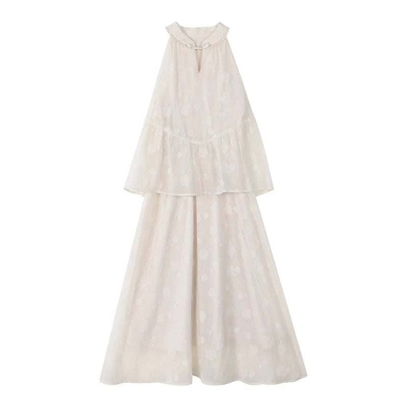 ALXNAN Women's Dress 2025 Summer Vacation Long One-piece Dress Elegant Holiday Party Casual Sleeveless Ladies Clothing L53733