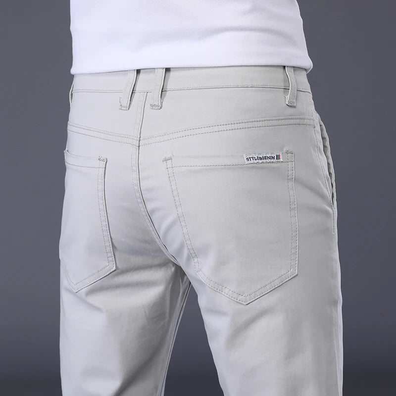 Summer Thin Men's Casual Pants Cotton 7 Colors Classic Style Elastic Straight Slim Fit Business Fashion Long Trousers Male