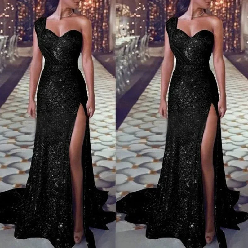 Evening Elegant Sexy Deep V Neck Sleeveless Sequined Dresses