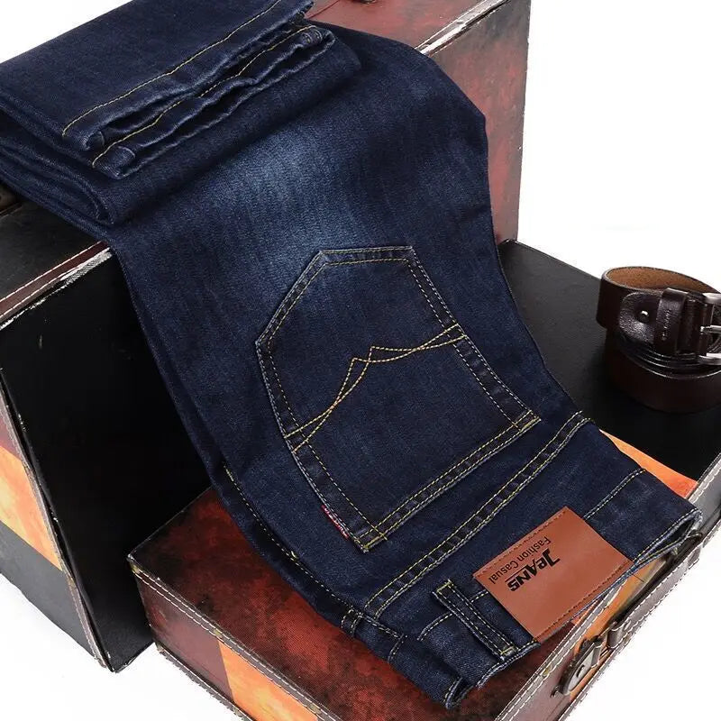 Men's fashion straight leg jeans 2025 new slim fit pants comfortable and soft business denim pants men's brand clothing