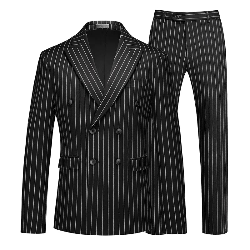 Fashion Men Double Breasted Striped Suit