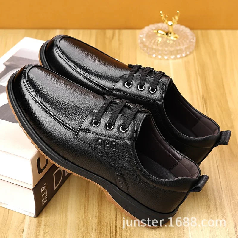 Men's Casual Leather Shoes Breathable Soft Leather Anti-Slip Spring Autumn Business Fashion Versatile Comfortable Rubber Sole