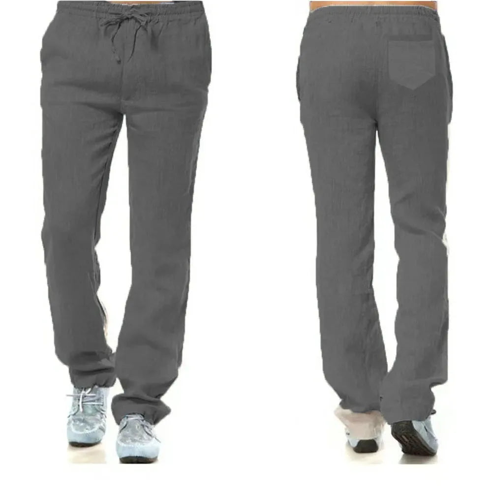 Men's Cotton Linen Pants Male Breathable Solid Color